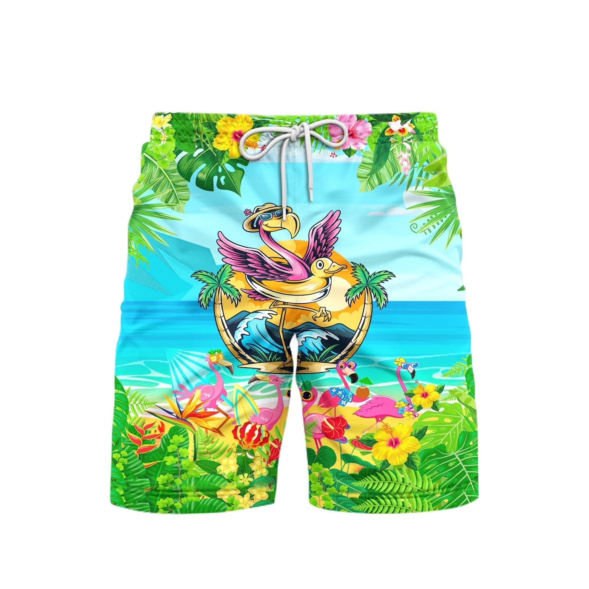 Flamingo Let's Get Flocked Up On The Beach Beach Shorts For Men