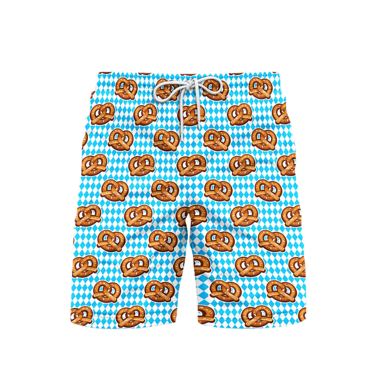 Oktoberfest Pretzels Blue Checkered Beach Shorts For Men