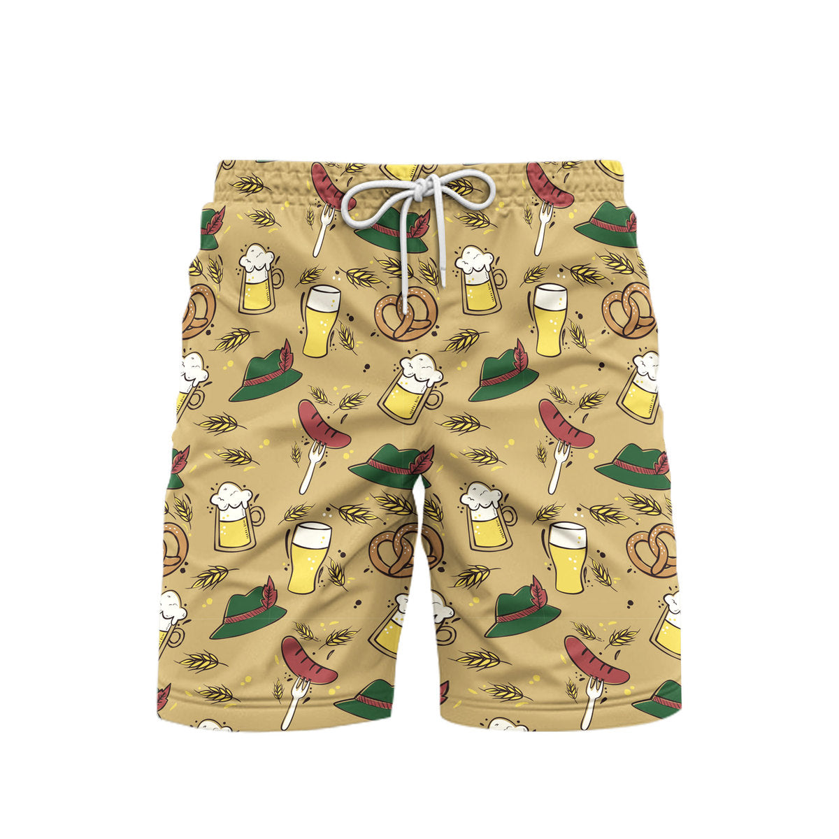 Brown Traditional Oktoberfest Beer And Pretzels Beach Shorts For Men