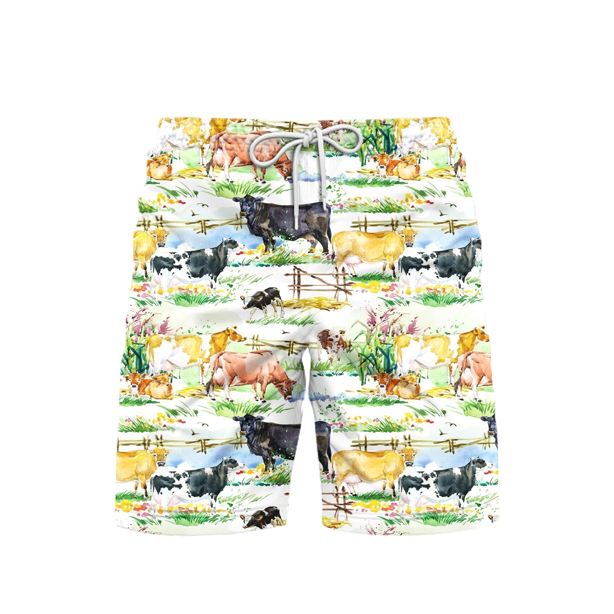 Vintage Dairy Cows On Glade Beach Shorts For Men