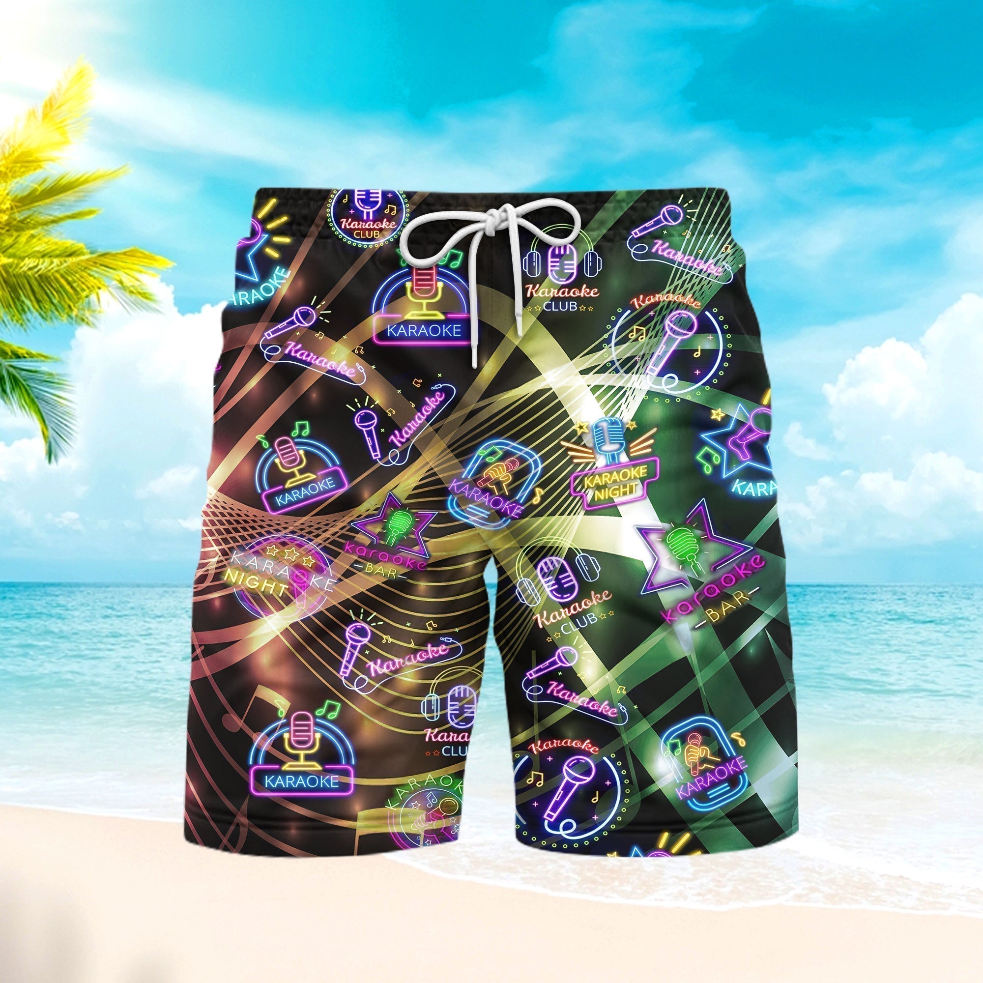 Amazing Karaoke Neon Sign Beach Shorts For Men