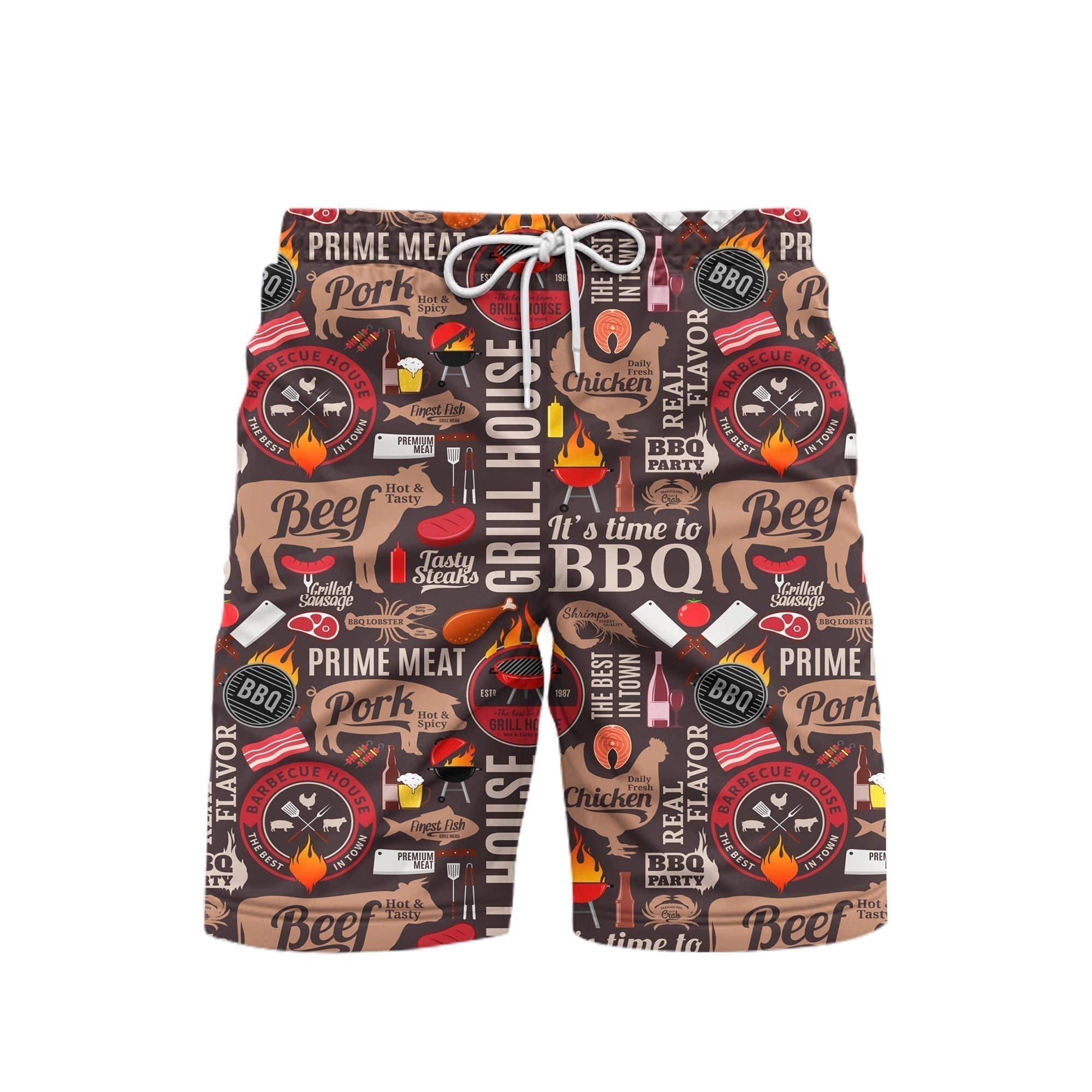 Barbecue Meat It's Time To BBQ Grill Party Beach Shorts For Men