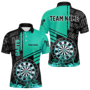 Custom Turquoise Fire Darts Quarter Zip Polo Team Shirts, Custom Darts League Team Jersey Polo , Custom Darts Team Jerseys Uniform