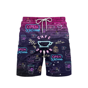 Coffee And Chill Neon Gerbera Beach Shorts For Men