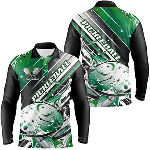 Custom Men'S Pickleball Polo Shirts, Black And Green Pickleball Outfit Pickleball Team Shirts IPHW6930