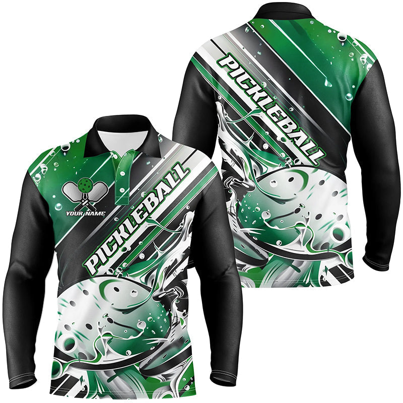 Custom Men'S Pickleball Polo Shirts, Black And Green Pickleball Outfit Pickleball Team Shirts IPHW6930