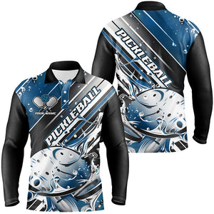 Custom Men'S Pickleball Polo Shirts, Black And Blue Pickleball Outfit Pickleball Team Shirts IPHW6931