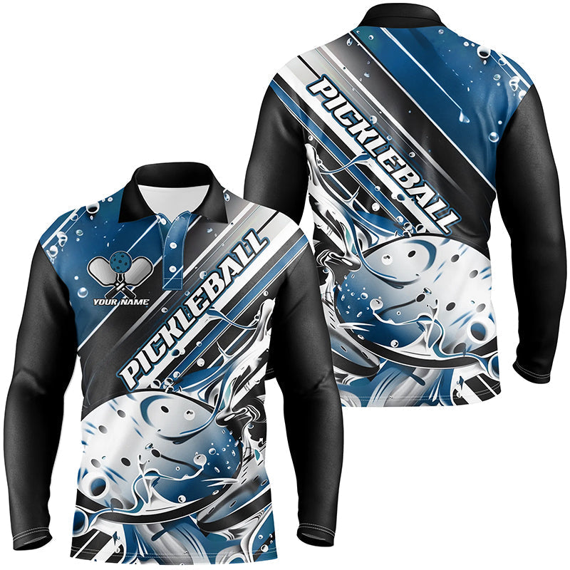 Custom Men'S Pickleball Polo Shirts, Black And Blue Pickleball Outfit Pickleball Team Shirts IPHW6931