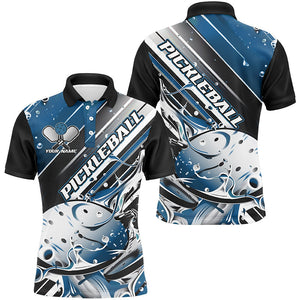 Custom Men'S Pickleball Polo Shirts, Black And Blue Pickleball Outfit Pickleball Team Shirts IPHW6931