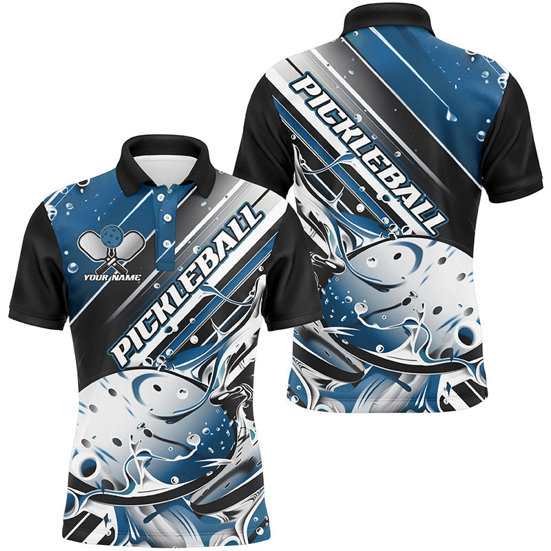 Custom Men'S Pickleball Polo Shirts, Black And Blue Pickleball Outfit Pickleball Team Shirts IPHW6931
