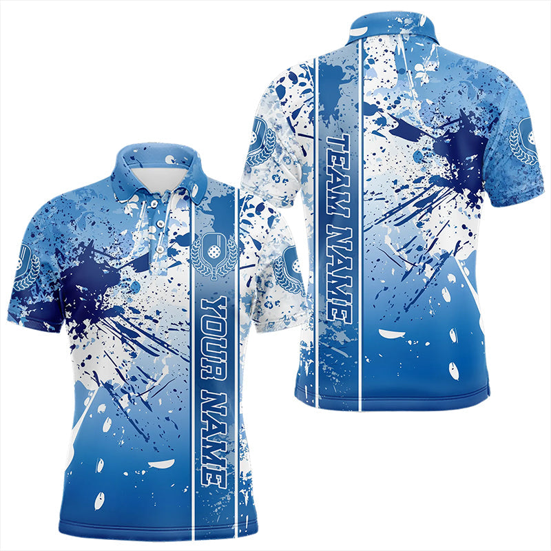 Blue And White Splatter Custom Pickleball Polo Shirts For Men, Pickleball Team Uniform IPHW8203