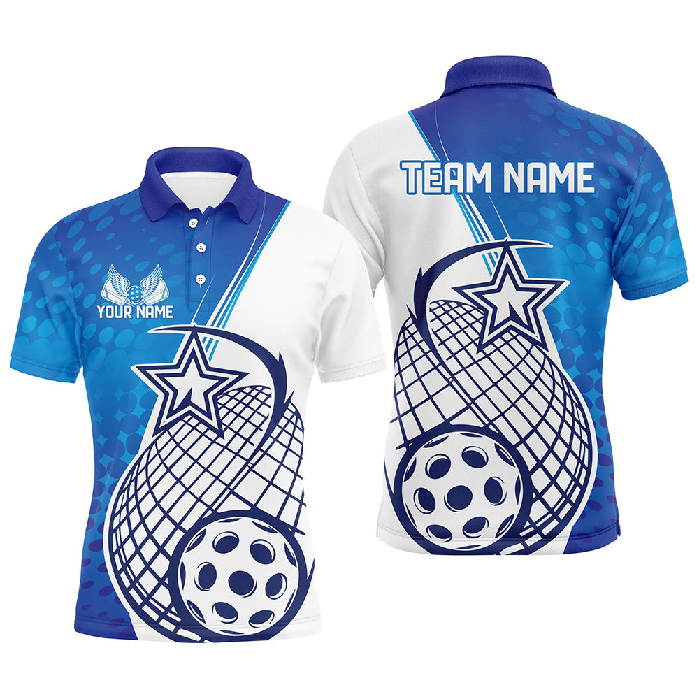 Custom Blue Pickleball Polo Shirts For Men, Pickleball Tournament Team Shirt IPHW8111