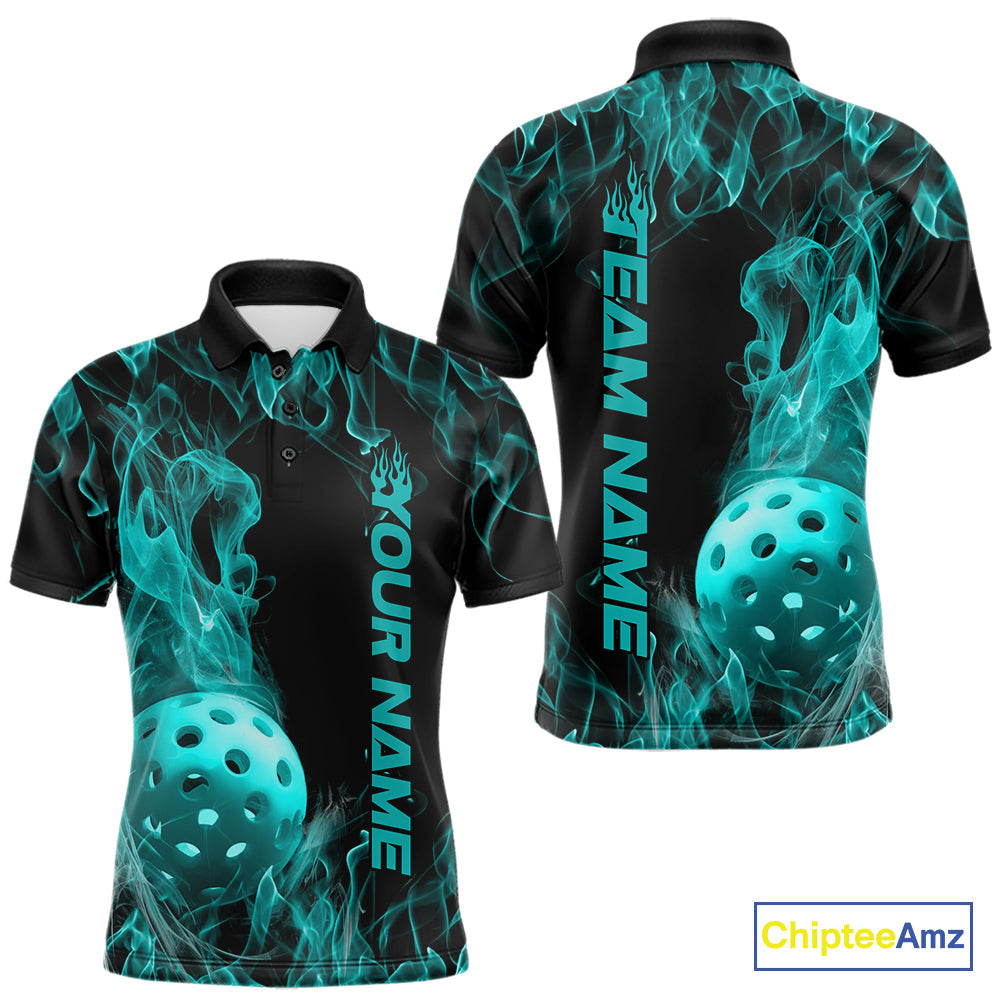 Custom Blue Flame Pickleball Polo Shirts For Men, Fire Pickleball Jerseys Team Uniform IPHW9088