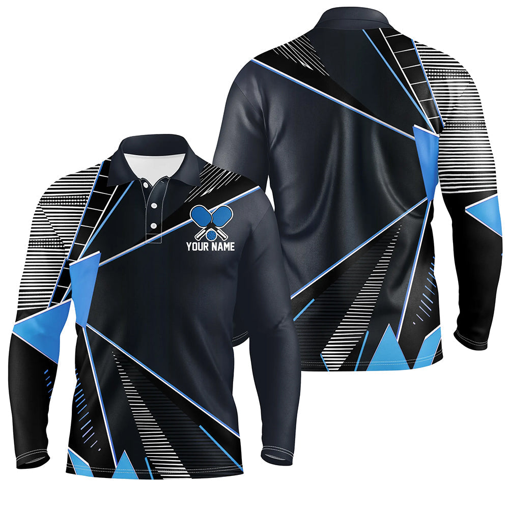Black And Blue Personalized Pickleball Jerseys For Men, Pickleball Polo Shirts Uniform IPHW6924