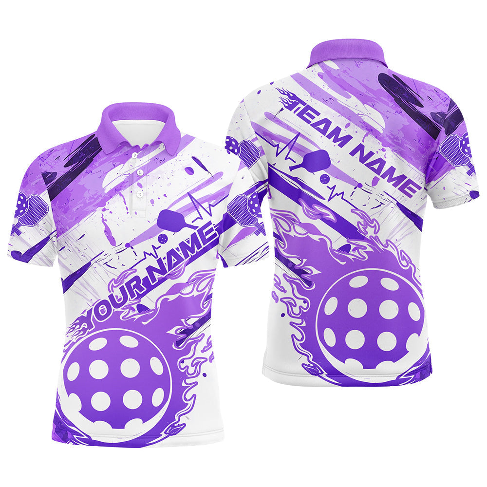 Purple Flame Pickleball Ball Custom Pickleball Polo Shirts For Men, Outdoor Pickleball Jerseys IPHW8206