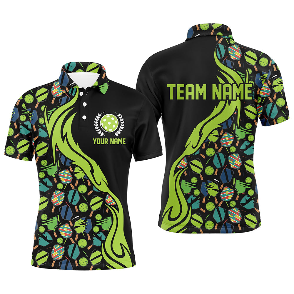 Custom Pickleball Balls And Paddles Pattern Pickleball Polo Shirts For Men, Pickleball Apparel IPHW6725
