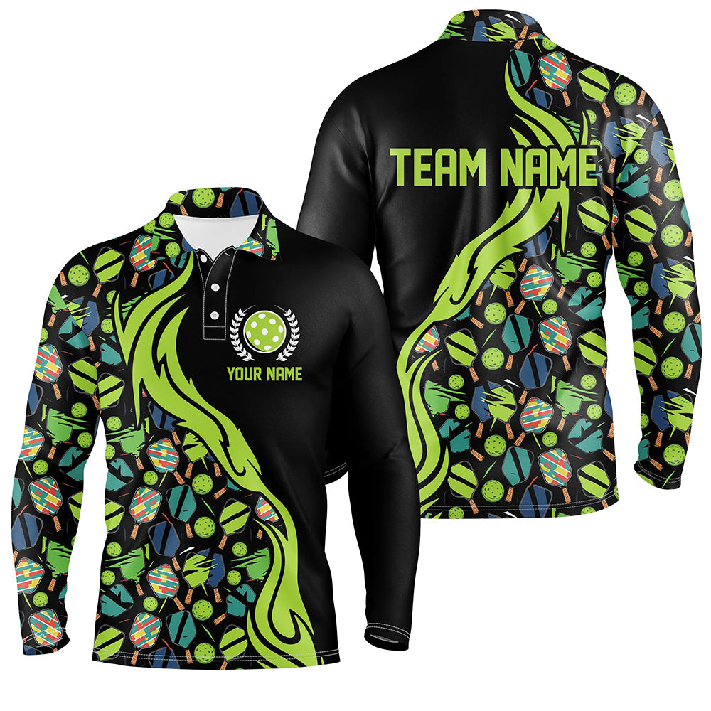 Custom Pickleball Balls And Paddles Pattern Pickleball Polo Shirts For Men, Pickleball Apparel IPHW6725