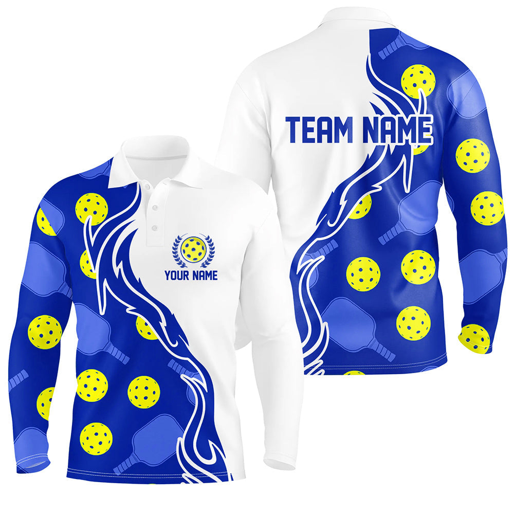 Pickleball Ball And Paddles Custom Pickleball Shirts For Men, Casual Pickleball Polo Tops | Blue IPHW5532