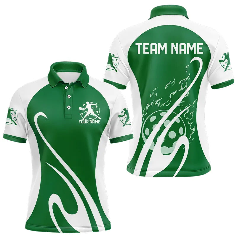 Custom Green Pickleball Polo Shirts For Men, Flame Pickleball Tournament Team Shirt IPHW8117