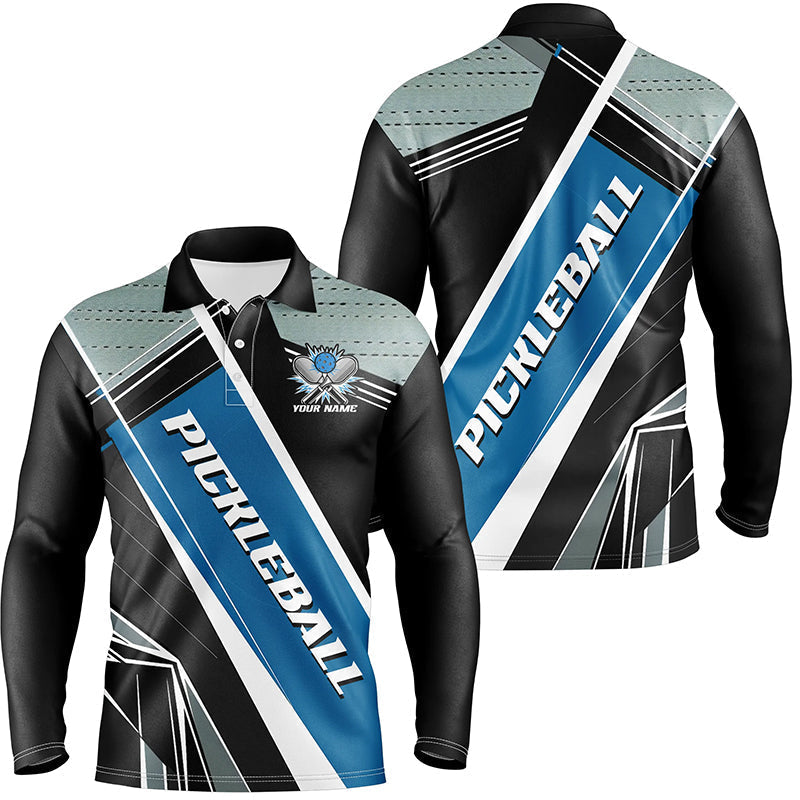 Black And Blue Personalized Pickleball Jerseys For Men, Pickleball Polo Shirts Uniform IPHW6923