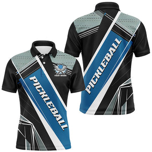 Black And Blue Personalized Pickleball Jerseys For Men, Pickleball Polo Shirts Uniform IPHW6923