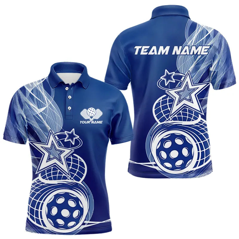 Custom Blue Pickleball Star Polo Shirts For Men, Outdoor Pickleball Team Uniform IPHW8207