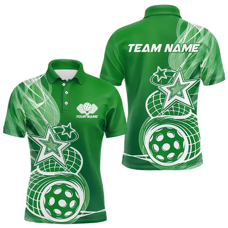 Custom Green Pickleball Star Polo Shirts For Men, Outdoor Pickleball Team Uniform IPHW8209