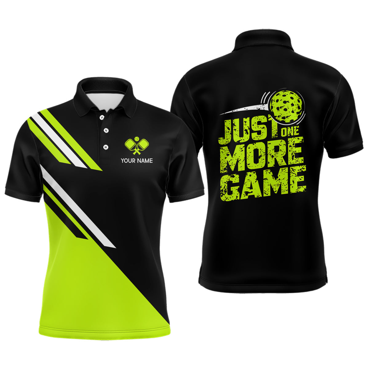 Custom Green Pickleball Jerseys Outdoor Pickleball Men Polo Shirts Sayings "Just One More Game" IPHW6723