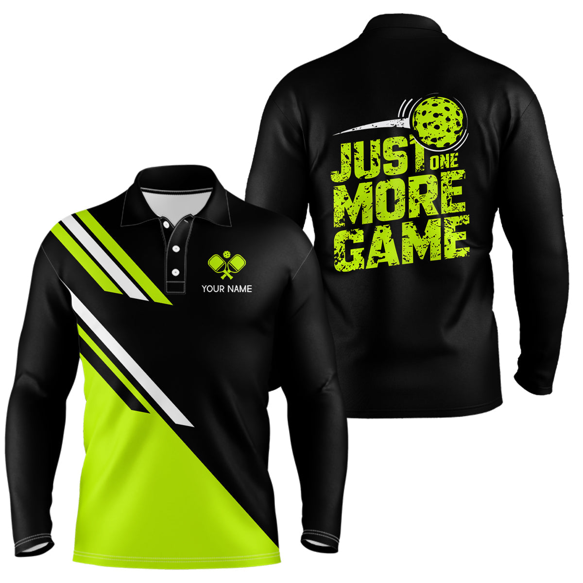 Custom Green Pickleball Jerseys Outdoor Pickleball Men Polo Shirts Sayings "Just One More Game" IPHW6723