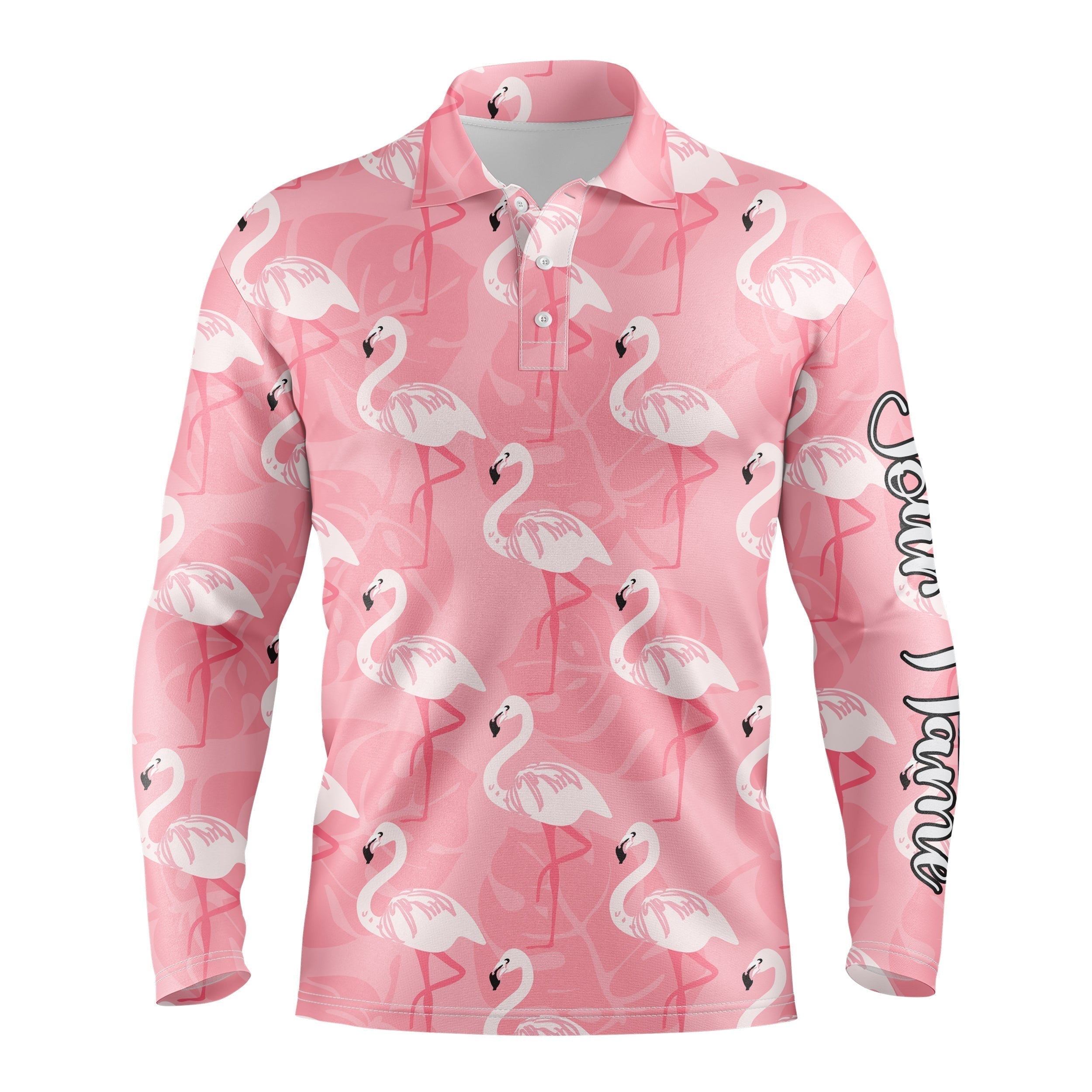 Custom Men's Pink Flamingo Pattern Golf Polo Shirt with UPF Protection - Personalized Gift Option N3695