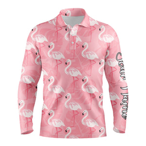 Custom Men's Pink Flamingo Pattern Golf Polo Shirt with UPF Protection - Personalized Gift Option N3695