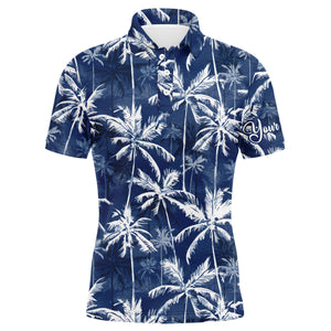 Men's UPF Golf Polo Shirt - Tropical Blue Watercolor Palms N3711