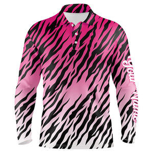 Men's Custom Golf Polo Shirt with Pink Tiger Stripes Pattern - Stylish Golf Apparel and Ideal Golf Gift N7111