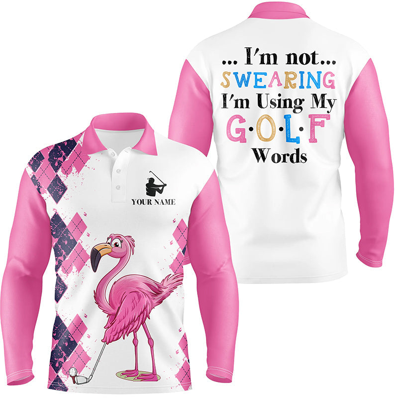 Pink Argyle Pattern Flamingo Custom Men's Golf Polo Shirt - Golf Enthusiast's Choice N7426