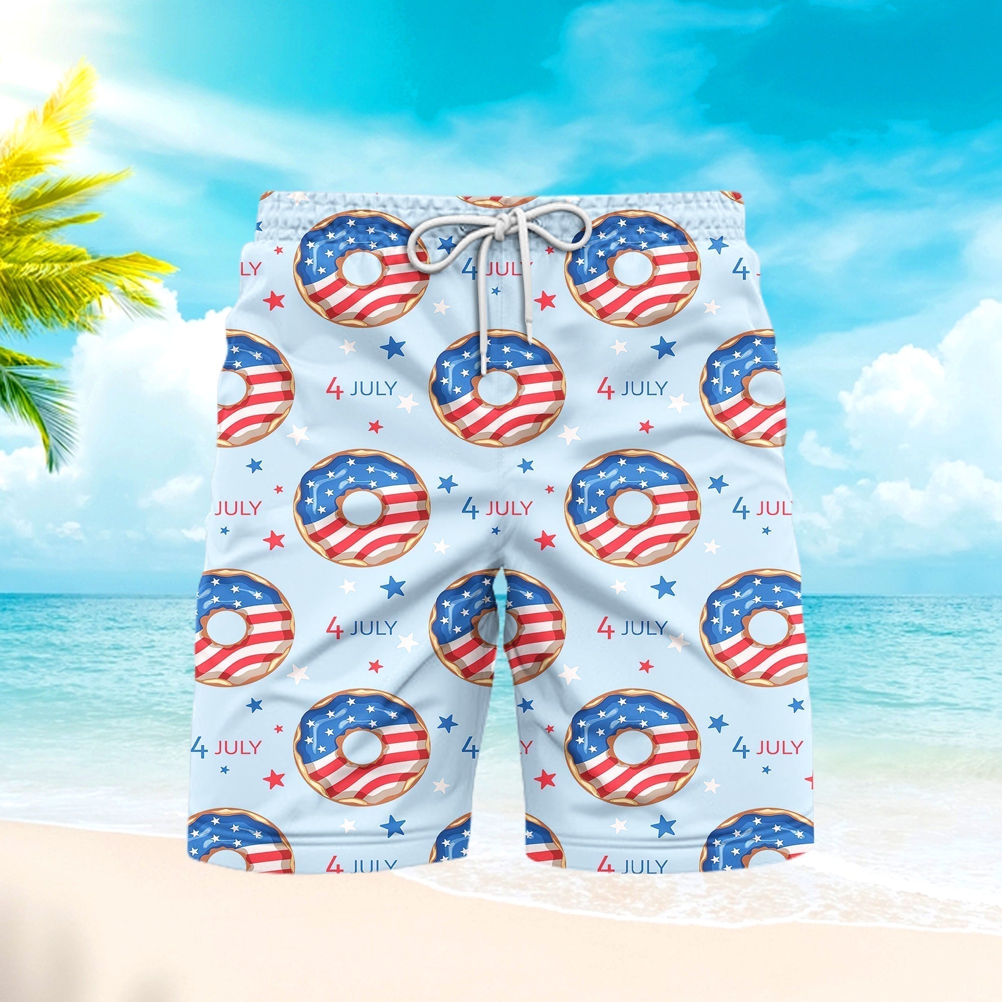 Independence Day 4th Of July Blue And Red Donuts Patriotic Beach Shorts For Men