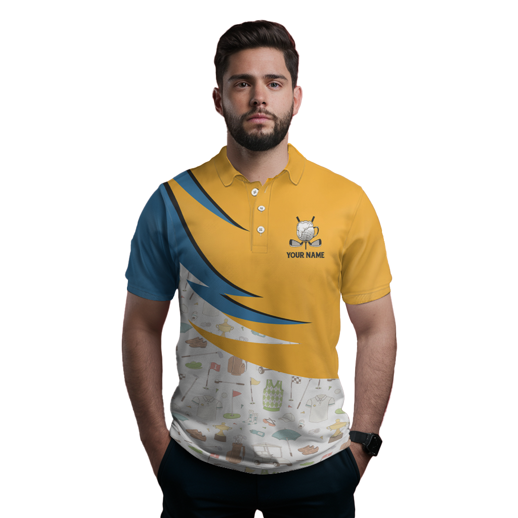 Golf & Beer That's Why I'm Here Men's Polo Shirt with Golf Icons - Cool Golf Apparel for Men L0471