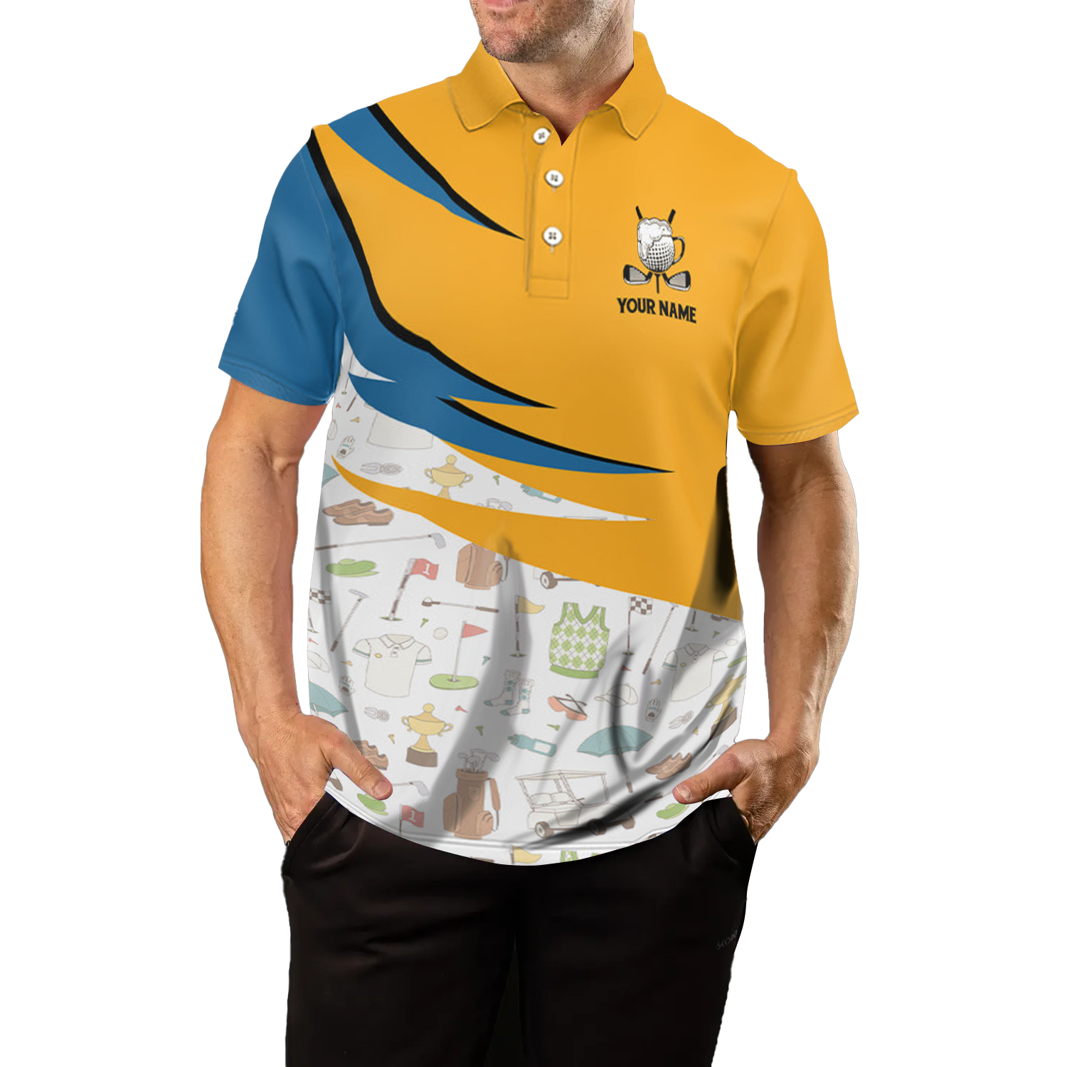 Golf & Beer That's Why I'm Here Men's Polo Shirt with Golf Icons - Cool Golf Apparel for Men L0471