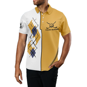 Yellow Argyle Golf Polo for Men - Funny Golf Gift L0472