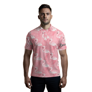 Custom Men's Pink Flamingo Pattern Golf Polo Shirt with UPF Protection - Personalized Gift Option N3695