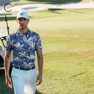 Men's UPF Golf Polo Shirt - Tropical Blue Watercolor Palms N3711