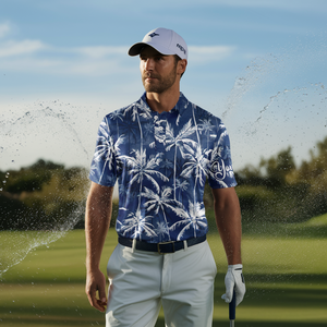 Men's UPF Golf Polo Shirt - Tropical Blue Watercolor Palms N3711