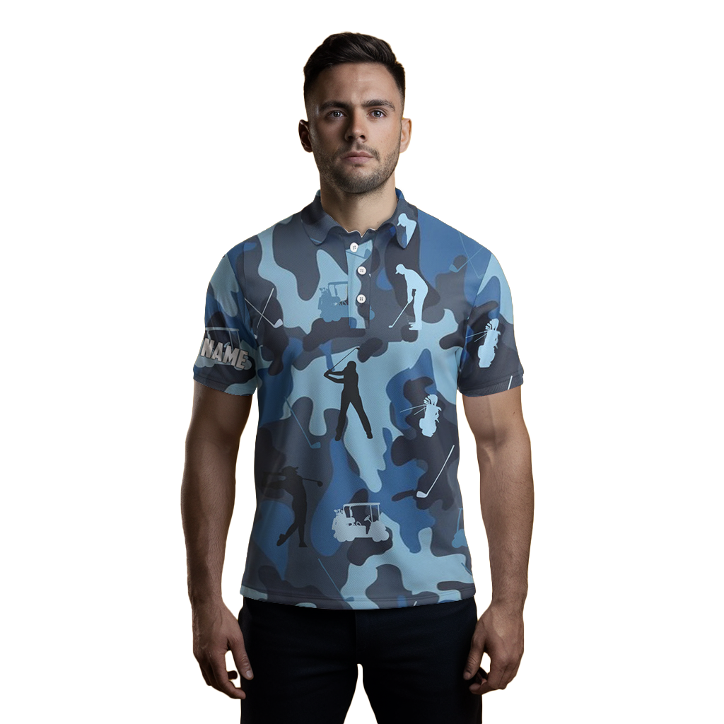Men's Personalized Blue Camo Golf Polo Shirt N4637