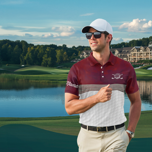 Men's Red & White Custom Name Golf Polo Shirt N6450