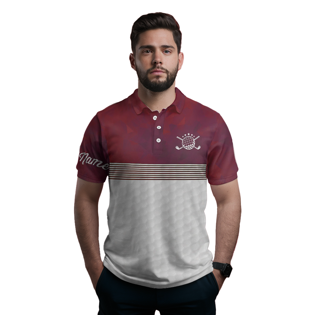 Men's Red & White Custom Name Golf Polo Shirt N6450