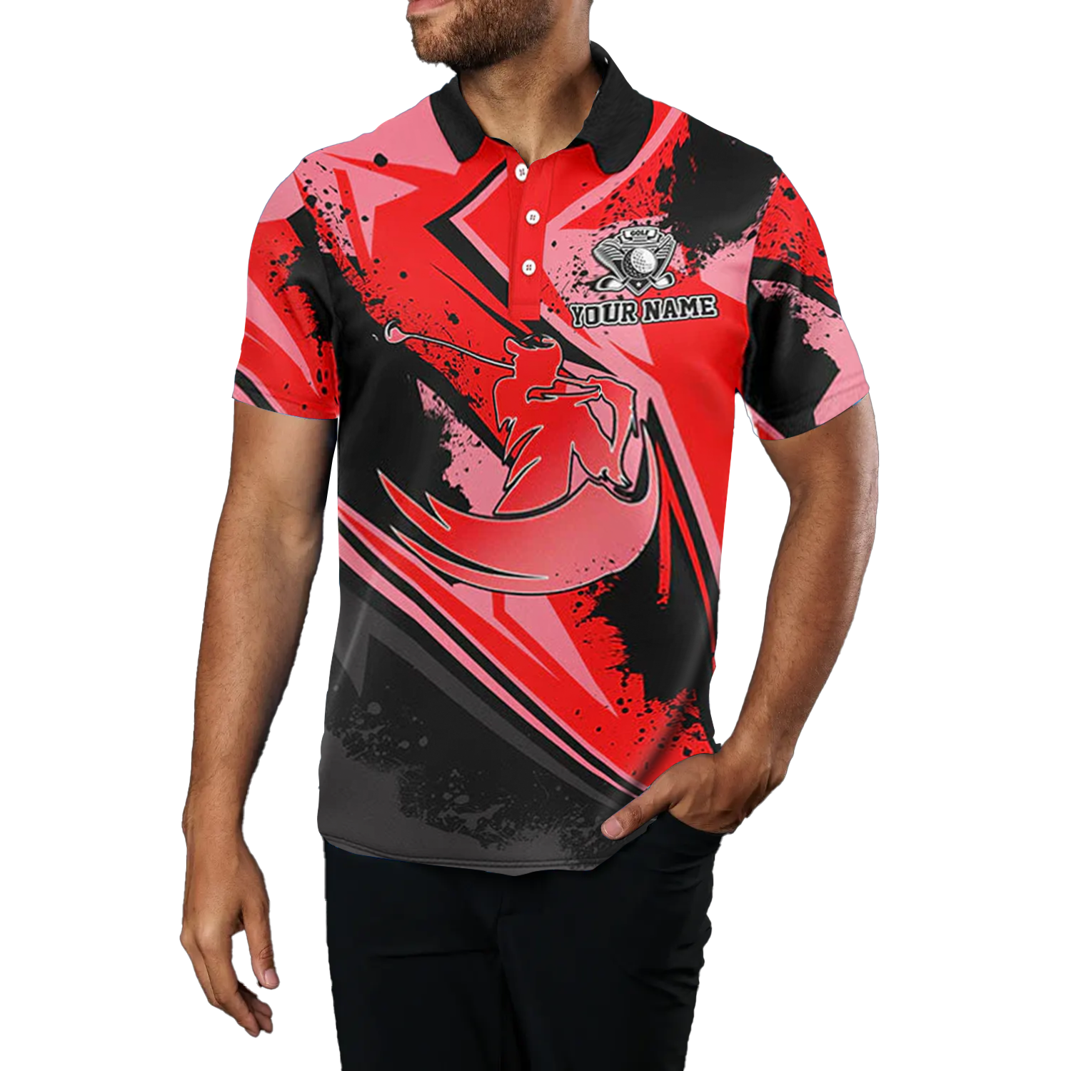 Men's Custom Red Camo Golf Polo Shirt - Stylish Golf Attire for Men, Perfect Golf Gift N7051