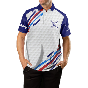 Customized White Men's Golf Polo Shirts | Personalized Golf Tops in Blue N7119