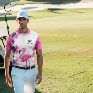 Pink Argyle Pattern Flamingo Custom Men's Golf Polo Shirt - Golf Enthusiast's Choice N7426