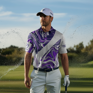 Men's Purple Camo Golf Polo Shirt with Custom White Golf Ball Design - Premium Golf Top for Men, Ideal Gift for Golf Enthusiasts N7511