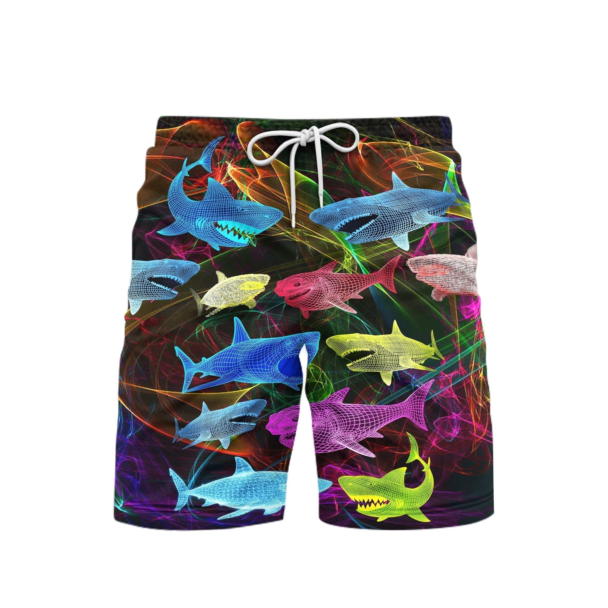 Neon Glowing Shark Beach Shorts For Men