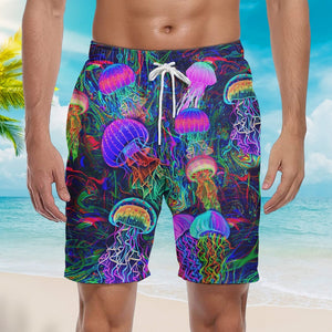 Neon Jellyfish Under The Sea Beach Shorts For Men